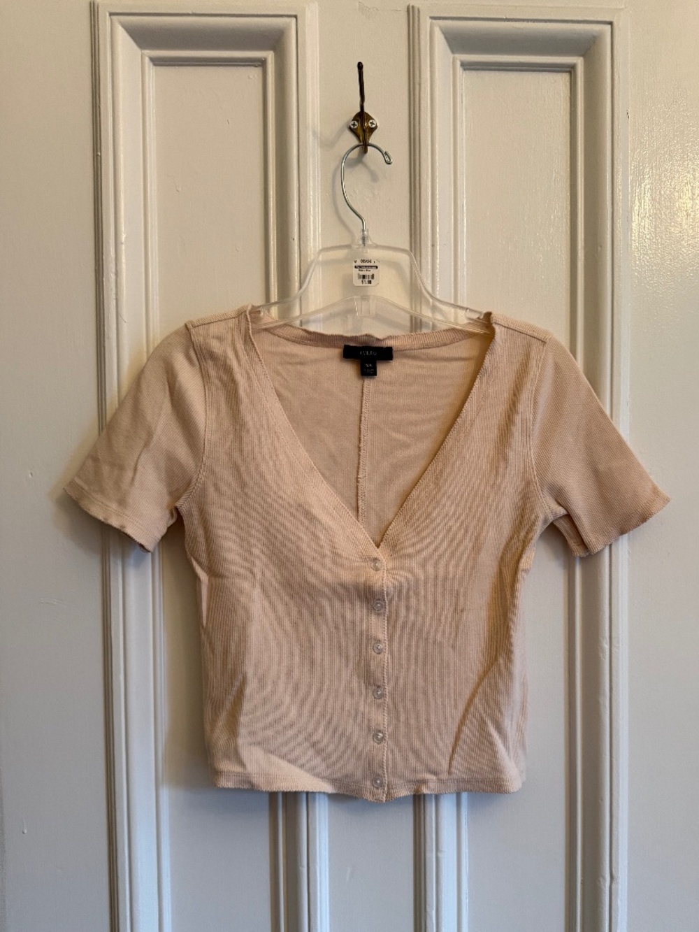 J. Crew Women's Ribbed Short Sleeve V-Neck Cardigan - Blush Pink - Size XS